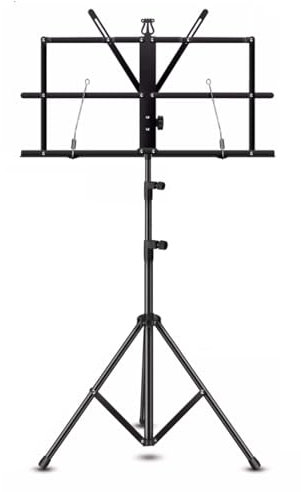 DEARBAG Notenständer aus Metall, stabiler Notenhalter mit einstellbarem Neigungswinkel & Notenklemmen, klappbarer Notenständer Höhenverstellbar, Notenhalter schwarz für Kinder & Erwachsene