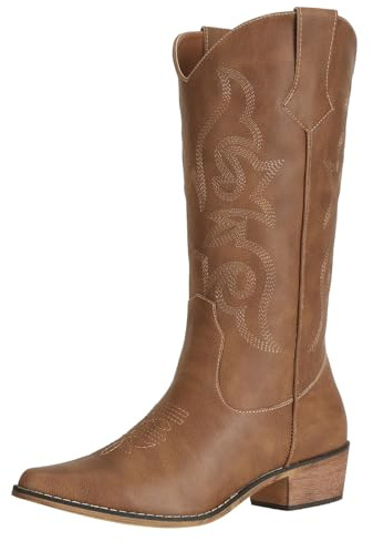 SheSole Women's Cowboy Boots for Women Cowgirl Boots Wide Calf Western Boots Brown Size 5