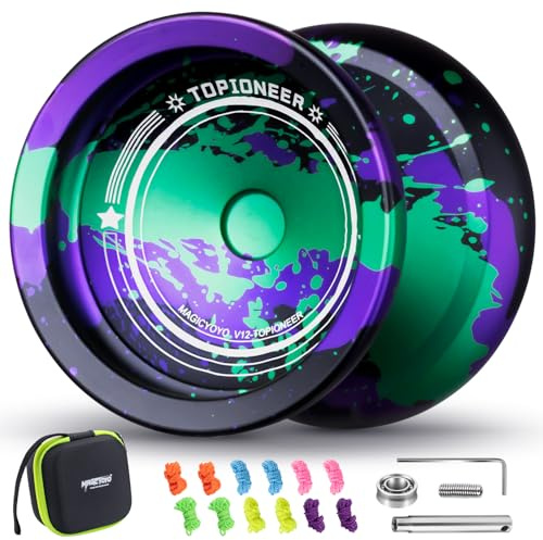 MAGICYOYO Responsive Kids Yoyo Age 8+, trucchi professionali con le dita, Yoyo acrobazie avanzate senza risposta con 12 corde, kit di accessori Yo Yo - nero verde viola