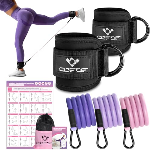 COFOF Knöchelwiderstandsbänder 5 Stück - Frauen Widerstandsbänder Set mit Knöchelriemen für Kickbacks, Bein-Glute-Übungsgeräte, Fußschlaufen Kabelzug für Training mit Trainingsposter