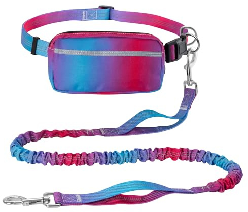 Guinzaglio per Cani Mani Libere Guinzaglio da Jogging per Cani con Cuciture Riflettenti Guinzaglio Regolabile da Corsa con Cintura In Vita per Corsa, Jogging