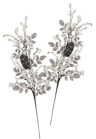 Künstlicher Beerenzweig mit Zapfen 2er Set 72cm Zweig AST Äste Blumen für Bodenvase Floristik Kunstblume Kunstzweig Dekozweig Stielblume Deko für Girlande Kranz Tannenbaum Weihnachtsdeko, Beerenzweig