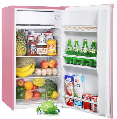 Upstreman Petit Frigo avec Congélateur de 91L, Thermostat Réglable, Refrigerateur de Chambre, Frigo Top pour Dortoir, Bureau, Rose - BR321