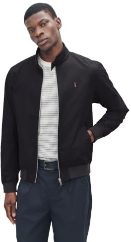 NEXT Hombres Chaqueta Harrington Impermeable con Forro de Cuadros Negro S