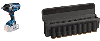 Bosch Professional 18V System BITURBO Akku Drehschlagschrauber GDS 18V-1050 C (ohne Akku/Ladegerät) + 9x PRO Impact Steckschlüsseleinsatz-Set (96 x 56 mm, Professional Zubehör Bohrer und Schrauber)