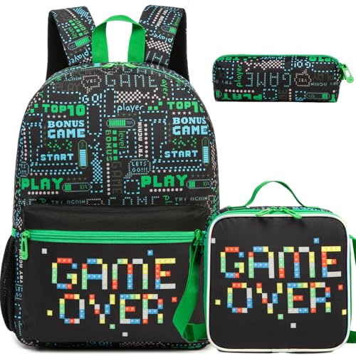 Oruiji Game Backpack for School Boys Backpacks with Lunch Box Set Bookbag for Boys Travel Backpack Carry on Flight Approved Backpacks for School Kids