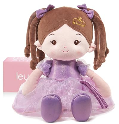 LeyaDoll Mjuk babydocka leksaker (40 cm), min första babytrasdocka för 1 år gammal flicka födelsedagspresent, jul plyschleksaker present till småbarn barn spädbarn-dagdröm-prinsessa-korall-violett