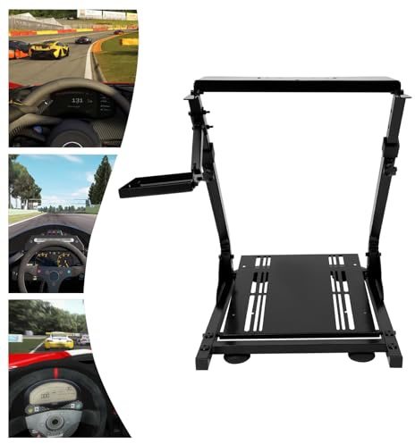 JUDEMII Supporto per volante da corsa, in ferro, regolabile in altezza (56 – 78 cm) e pieghevole, 3 livelli di pedale, supporto per volante regolabile in altezza