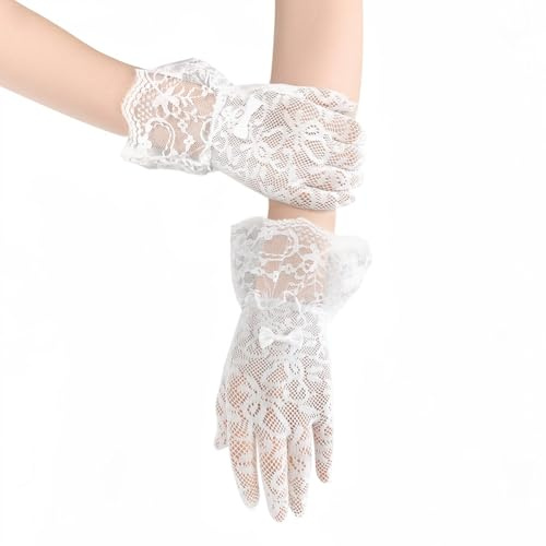 AffeGifts Gants de Communion Pour Filles, Mariage Gants Princesse Costume de Filet de Poisson Gants Blancs de Dentelle pour le Costume de la Fête du Thé Sainte Communion pour 4-12 Ans