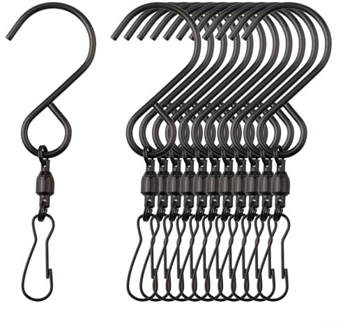 ReachMall Gancio girevole in metallo per esterni con rotazione a 360 gradi, per appendere oggetti decorativi nel tuo giardino (nero, 12 pezzi)