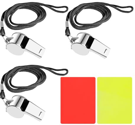 BIFHIG 3 Sifflets Sportifs en Métal Et 2 Cartes De Pénalité, Sifflets De Longe, Équipement D'Entraînement des Arbitres, Accessoires De Commandement pour Chiens.