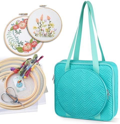FINPAC Embroidery Bag, Cross Stitch Storage, Square Quilted Tote Organizer