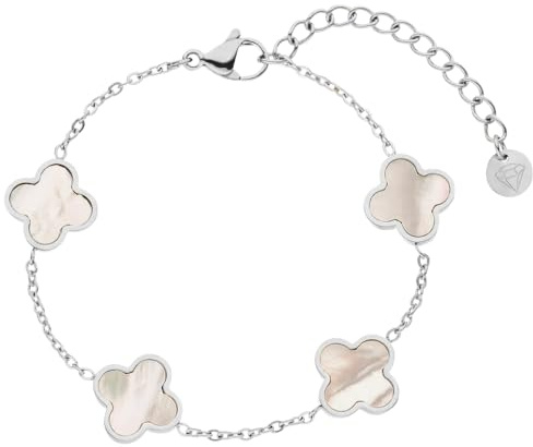 Kleeblatt Armband Damen Silber – Clover Perlmutt, wasserfest & langlebig