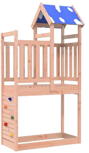 Ziaphsol Lektorn brun av massivt dubglasiträ 110,5 x 52,5 x 215 cm för trädgård, terrass och gård, med rutschkana, gunga, klättervägg, fönster och veranda för utomhusbruk
