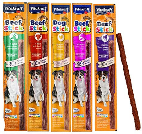*NEW* CASE OF 50 MIXED VARIETY VITAKRAFT DOG BEEF STICKS 5 FLAVOURS SOFT MEATY DOG TREAT STICKS