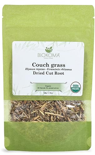 Biokoma Organic Couch Grass Dried Cut Root 1.76oz USDA Organic Herbal Tea Elymus Repens Rhizome Loose Herb Urinary Kidney Bladder Support Resealable Pouch No Additives No Preservatives Non GMO Kosher