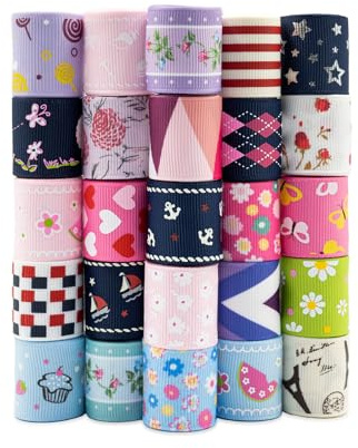 Summer-Ray - Cinta de grogrén impresa de 25 yardas, 1 pulgada, 25 diseños, paquete económico
