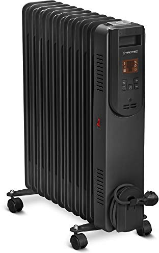 TRH 25 E Radiateur à Huile Électrique 2500W - 11 Éléments, 3 Niveaux - Thermostat Digital, Minuterie 12H, Télécommande - Silencieux, Mobile (30m² / 75m³) - Chauffage d'Appoint, Protection Antigel