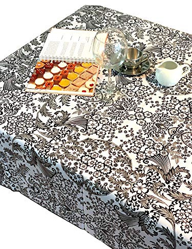 Vinyl Tablecloth Rectangle - Waterproof Oilcloth Table Cloth - Wipeable Tablecloths for Picnic - Non-Fading Plastic Table Cover with Better Than Flannel Backing - Eden Black (55x90In Rectangle)