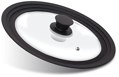 Anaeat Silicone Universal Lid for Pots, Pans and Skillets - Tempered Glass Covered with Heat Resistant Silicone Rim Fits 10, 11 and 12 Diameter Cookware -Easy to Use Replacement Frying Pan Cover