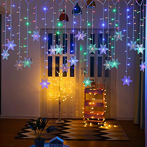 MBVBN LED Curtain Lights,13ft/4M 96 LED Snowflake Curtain String Lights Plug-in Window Curtain Lights with 8 Modes Decoration for Christmas, Wedding, Party,Wall, Home Decorations (Colorful)