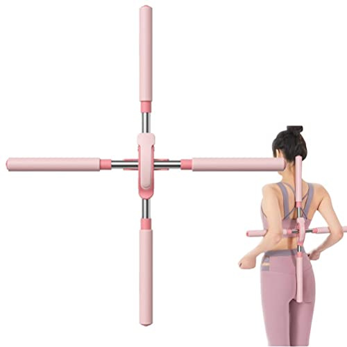 Posture Corrector Yoga Cross Stick, Yoga Sticks Stretching Tool Retractable Humpback Back Correction Stick, Back Straightening Posture Corrector, Humpback Posture Corrector for Adult (Pink)