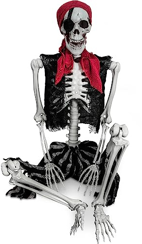 SIFOEL 165cm Halloween Pirata Esqueleto Realista Esqueleto de Cuerpo Completo apoyos con articulaciones móviles para Halloween decoración Interior al Ai Libre