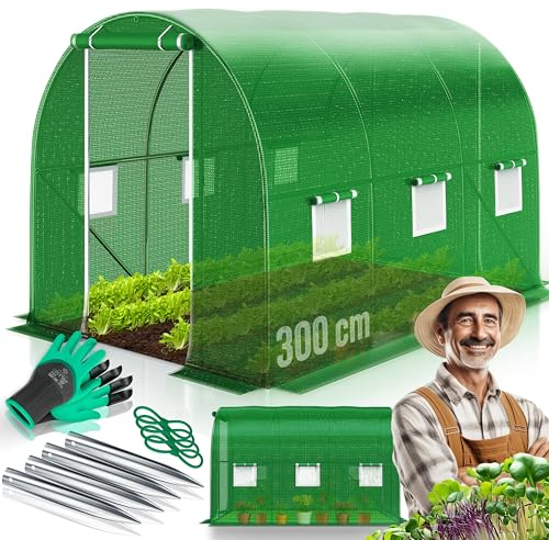 KESSER® Serre en film stable avec 6 fenêtres avec moustiquaire et porte | Tunnel de jardin avec cadre en acier galvanisé | Tunnel en film 170 g/m² avec piquets d'ancrage au sol gants et cordes | 200 x