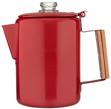COLETTI Cafetera para camping, cafeteras de camping, percolador de café, el percolador más elegante de Estados Unidos, sin aluminio ni plástico [rojo, 9 tazas]