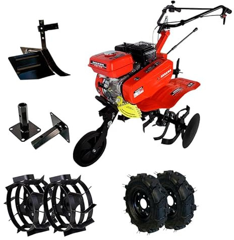 SAKAWA Motoazada 7,5 CV + Ruedas Neumaticas 400x8 + Ruedas Metálicas 400x10 + Mangones + Asurcador
