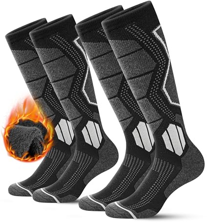 YESWEL Skisocken Herren & Damen aus Merino Wolle 2 Paar, Warme Thermosocken, Dicke Frottee Starker Schwarz Socken für Sport (39-42, 2 Paar | Schwarz)