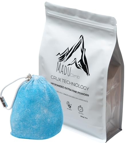 Madu Climb - Gesso sportivo per arrampicata su roccia, 100% puro carbonato di magnesio di alta qualità, senza additivi, tecnologia Crux, polvere micronizzata + sfera di gesso ricaricabile