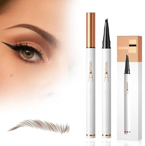 Magischer Augenbrauenstift mit 4 Gabelspitze, 2024 Neuer 3D Microblading Augenbrauenstift Make up, feiner Strich, Microblading Augenbrauenstift, Langlebiger, Wasserfester (Dunkelbraun)
