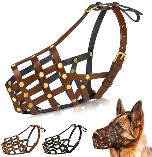OOPSDOGGY Maulkorb für Deutschen Schäferhund, Leder, atmungsaktiv, sicherer Korbmaulkorb, verhindert Beißen, kein Kauen, verstellbar (Braun, groß)