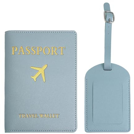 YMWALK Porte-Passeport en Cuir PU Imperméable,Étui Passeport et Étiquette Bagage, Accessoires de Voyage Élégants et Sécurisés pour Passeport, Carte de Crédit et Carte D'identité (Bleu Vert)