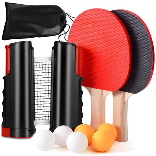 Set Ping Pong, 2 Racchette Da Ping Pong, 6 Palline, 1 Rete Da Ping Pong Retrattile, 1 Tasca, Set Di Racchette Da Ping Pong Per Principianti Ed Esperti