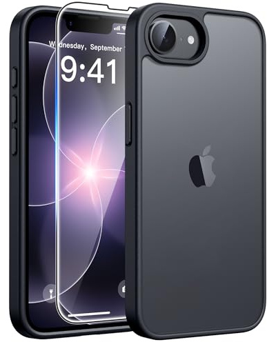 FNTCASE for iPhone 17e/ iPhone 16e Case, Fit for Magsafe, Screen Protector | Translucent Matte Magnetic Back, 14FT Military Grade Drop Protection, Shockproof Protective Phone Cover, Matte Black