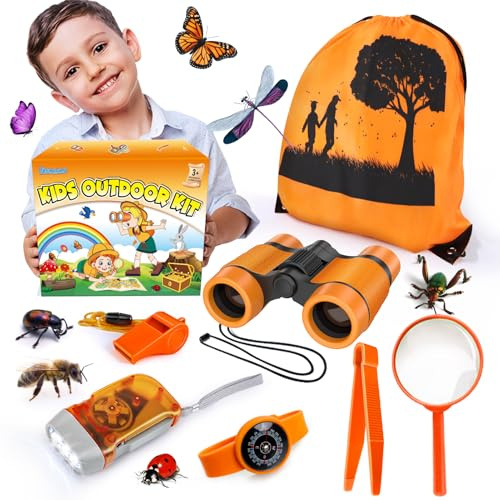 Kit d'exploration pour Enfants, kit d'aventure avec Sac à Dos et Jumelles, Jouet de Plein air pour Enfants, Filles et garçons.