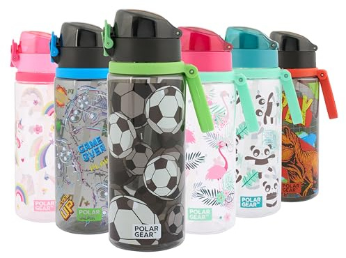 Polar Gear Aqua Flip 650ml Kids Water Bottles with Straw & Soft Spout - BPA-Free Kids Water Bottle with Straw & Push Button Lock Cap - Leakproof Drinks Canteen for Boys and Girls with Carry Strap