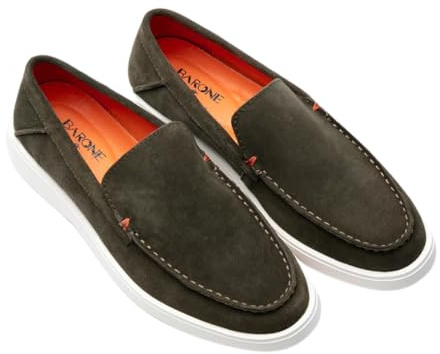 BARONE Mocassino Uomo Estivo - Scarpa Estiva in Vera Pelle - Scarpa Made in Italy (Verde, Sistema Taglie Calzature EU, Adulto, Uomo, Numero, Media, 45)
