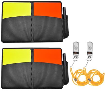 RUILILANG 2PCS Referee Cards Set, Football Soccer Referee Red Yellow Cards with Whistle Lanyard Pens, PU Wallet Sports Ref Kit Score Book for Football Soccer Match