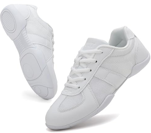 XJITIGER Zapatos de animadora para mujer y niña: zapatos de animadora Varsity Cheer Shoes - Ligeras zapatillas de danza - zapatillas de danza para yoga, fitness, gimnasia, Blanco, 34 EU