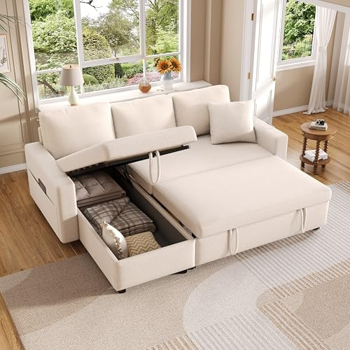 MOBETTRES Soffa med sovfunktion, L-format soffa, Soffa-schäslong med förrådsutrymme, med påseförvaring, vardagsrumssoffa, Vänster och höger utbytbar schäslong