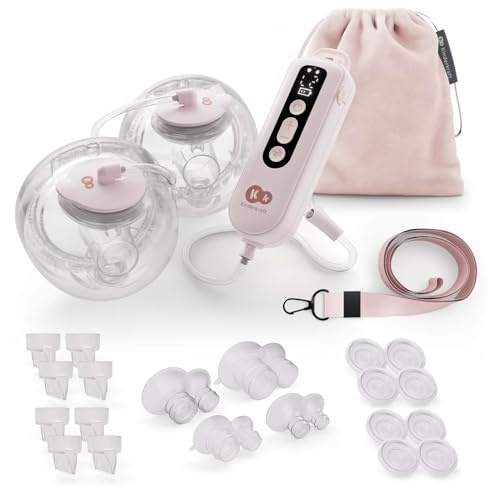 Kinderkraft GENTLEFLOW Dubbel Elektrisk Bröstpump, 3 Arbetslägen, 9 Sugnivåer, Minnesfunktion, 5 Storlekar på Brösttrattar, 1800 mAh Batteri, USB-C, Enkel Montering, Lätt Rengöring, Rosa