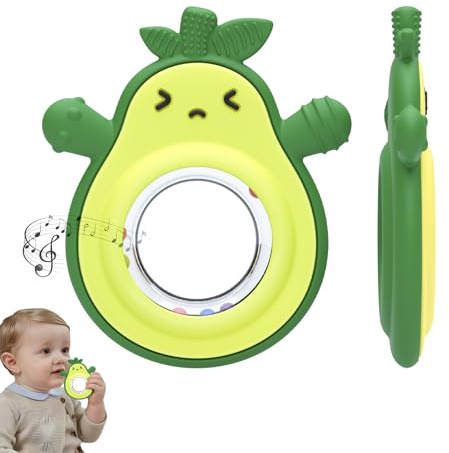 CLDY Beißring für Babys, Avocado-Beißring-Spielzeug, Hellgrün Kind kauspielzeug Zahnungshilfe, BPA-frei, wundes Zahnfleisch zu stimulieren und zu massieren, ab 3 Monaten, Lebensmittelechtes Silikon