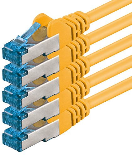 0,25 m – CAT6a – gul nätverkskabel – 5 stycken patchkabel CAT 6 A 1 0000 Mbit s SFTP PIMF 500 MHz kompatibel med DSL CAT5 Internet Switch CAT6 CAT7