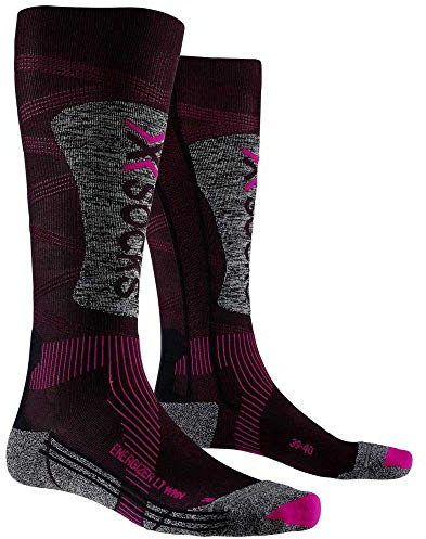 X-Bionic X-Socks Ski Energizer Light 4.0 Calze da Sci Resistenza Prestazioni Donna, Donna, Black/Fluo Pink/Stone Grey Melange, 39/40