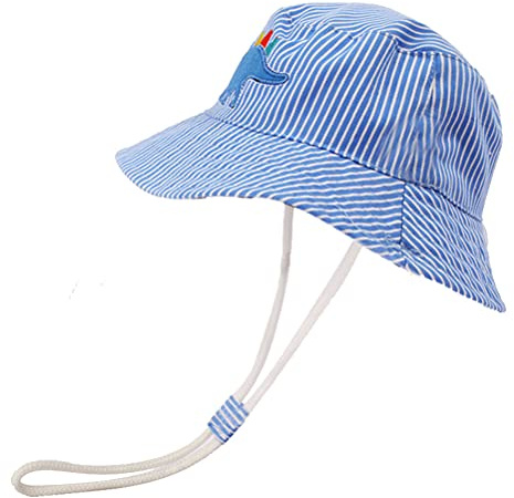 FUYAO Baby Sun Hat Kids Toddler Boys Girls Beach Sun Protection Hat Summer Play Hats Adjustable Chin Strap Bucket Hat (UK, Age, 6 Months, 12 Months, Blue Dinosaur)