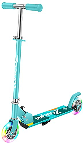 wheoZ Roller Kinder Scooter Tretroller Cityroller Kick Scooter 3 Höhenverstellbare PU Led-räder ABEC 7 für Mädchen Jungen Kinder ab 3-8 Jahre(Aqua)