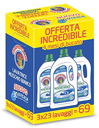 Chanteclair, Detersivo per Lavatrice al profumo di Muschio Bianco - formato da 1150mlx3, 69 lavaggi